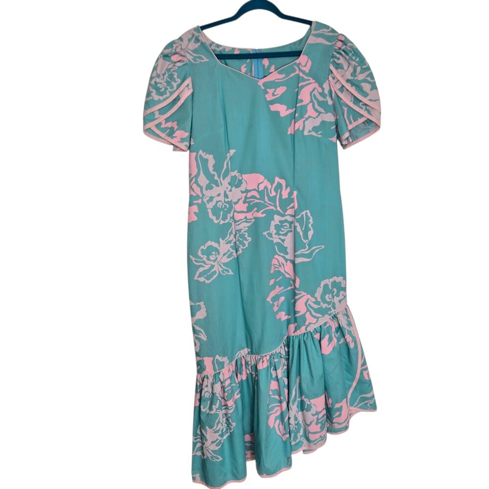 Vintage Hilo Hattie Hawaiian Maxi Dress Island Beach Ruffles Pastel Women 16 - Picture 10 of 13
